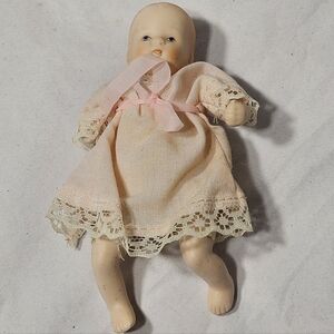Vintage Miniature Mini Bisque Porcelain Tiny Russ Berrie Baby Doll MCM